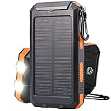 Bysionics Solar Phone Charger,Portable Charger Solar Charger Power Bank 12000mah External Backup Battery Pack Dual USB with 2LED Light Carabiner and Compass for Your Smartphones and More (Orange)