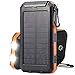 Bysionics Solar Phone Charger,Portable Charger Solar Charger Power Bank 12000mah External Backup Battery Pack Dual USB with 2LED Light Carabiner and Compass for Your Smartphones and More (Orange)