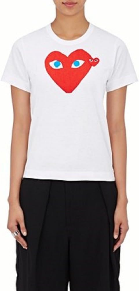 Comme DES Garcons CDG Play Women's Tide Red Heart Short Sleeve White T-Shirt
