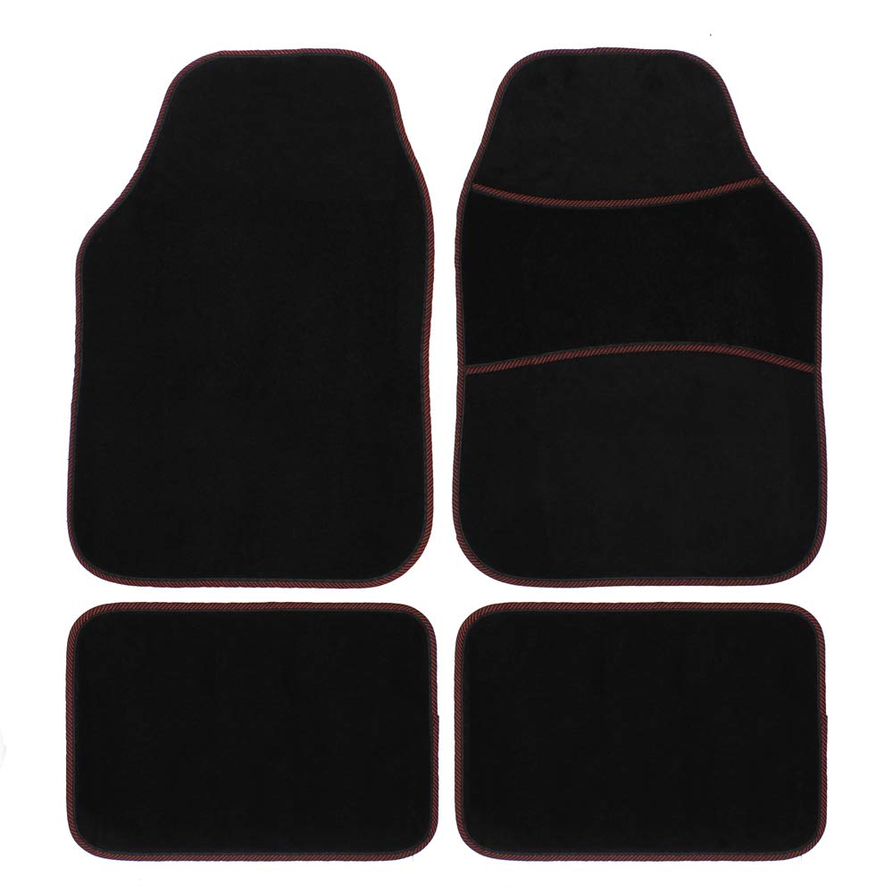 Extreme Universal PVC Backed Car Mat Set, Black/Red, 4 Pieces