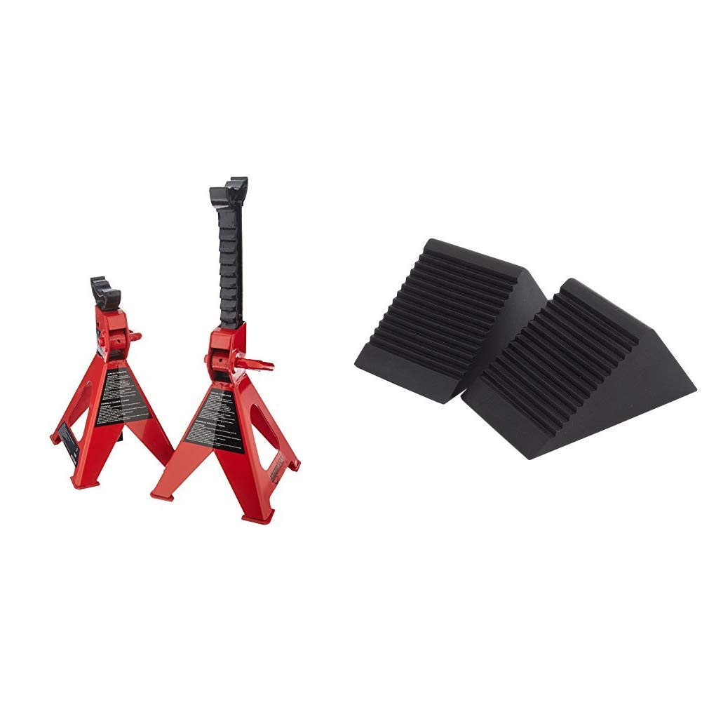 Amazon Basics Steel Jack Stands, 2 Ton Capacity - 1 Pair & Draper 54500 Rubber Wheel Chocks (Pair)