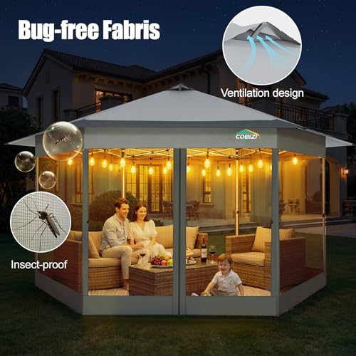 COBIZI 16x16 Pop Up Gazebo Tent with Mosquito Netting, Hexagonal Outdoor Canopy Shelter, Portable Party Tent image 18