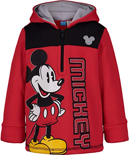 Disney Mickey Mouse Little Boys Fleece Hoodie Pullover Sweatshirt Zipper, Red (6)