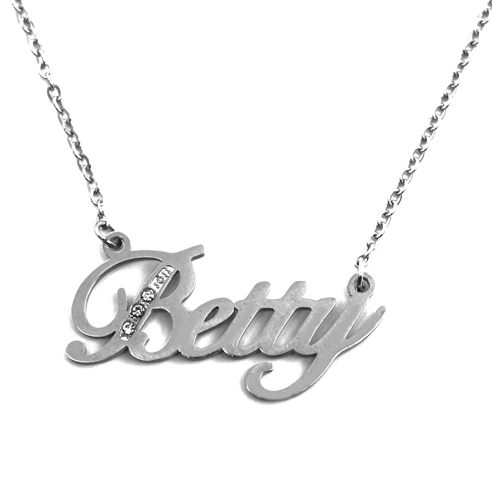 Kigu Name Necklace Betty - Silver Tone - Custom Name Necklace - Personalised Jewellery for Ladies- Customised Jewellery for Girls- Custom Pendant Betty