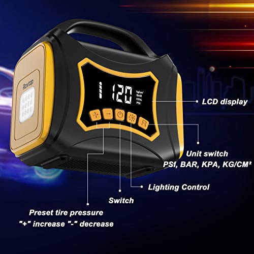 Rovtop Tire Inflator Air Compressor Partable Air Pump 12V DC / 110V AC, Dual Electric Power