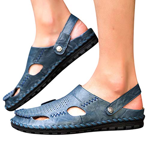 Leather Sandals for Men 2019 New Casual Lightweight Hiking Beach Water Shoes (US:8.5, Blue 2)
