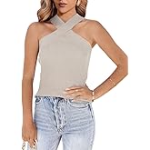 Womens Criss Cross Halter Sweater Vest Tops Summer Sleeveless Pullover Casual Lightweight V Neck Knit Tank Top