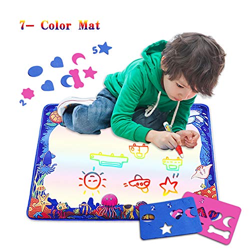 Water Drawing Mat, 7-Colored Aqua Magic Doodle Kids Toys, Magic Pen Painting No Mess Coloring, Best Educational Toys Gifts for Boys Girls Age of 2,3,4,5,6 Year Old Toddlers