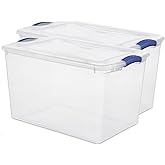 2 Pack 66 Quart (62.4L) Heavy-Large Clear Plastic Storage Bins with Locking Blue Latch Lids – Stackable & Airtight Containers for Garage, Closet & Basement, Ideal for Bulky Items, Clothing