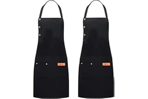 2 Pack Chef Aprons Black Kitchen Bid Apron, Adjustable Waterproof Oil Resistant Chef Cooking Kitchen Aprons with Pockets