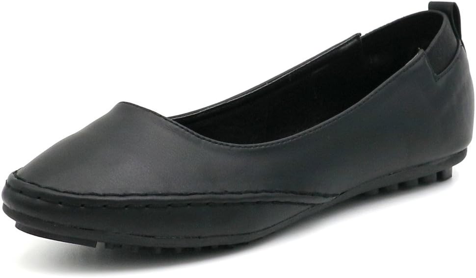 AgeeMi Shoes Women's Flat Ballerina Pull on Pumps Round Toe Closed Toe Pu Shoes