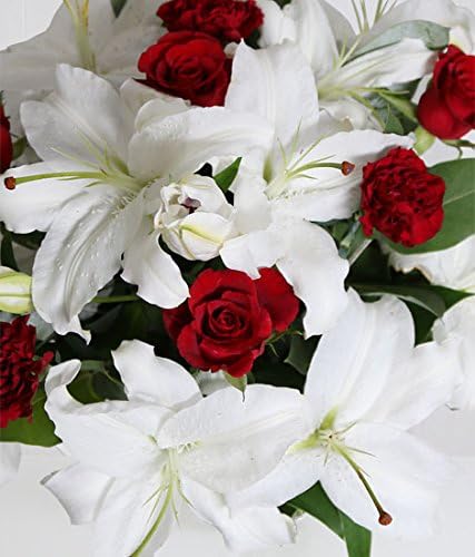 Fire And Ice Bouquet A Mix Of White Lilies Red Roses And Carnations Amazon Co Uk Garden Outdoors