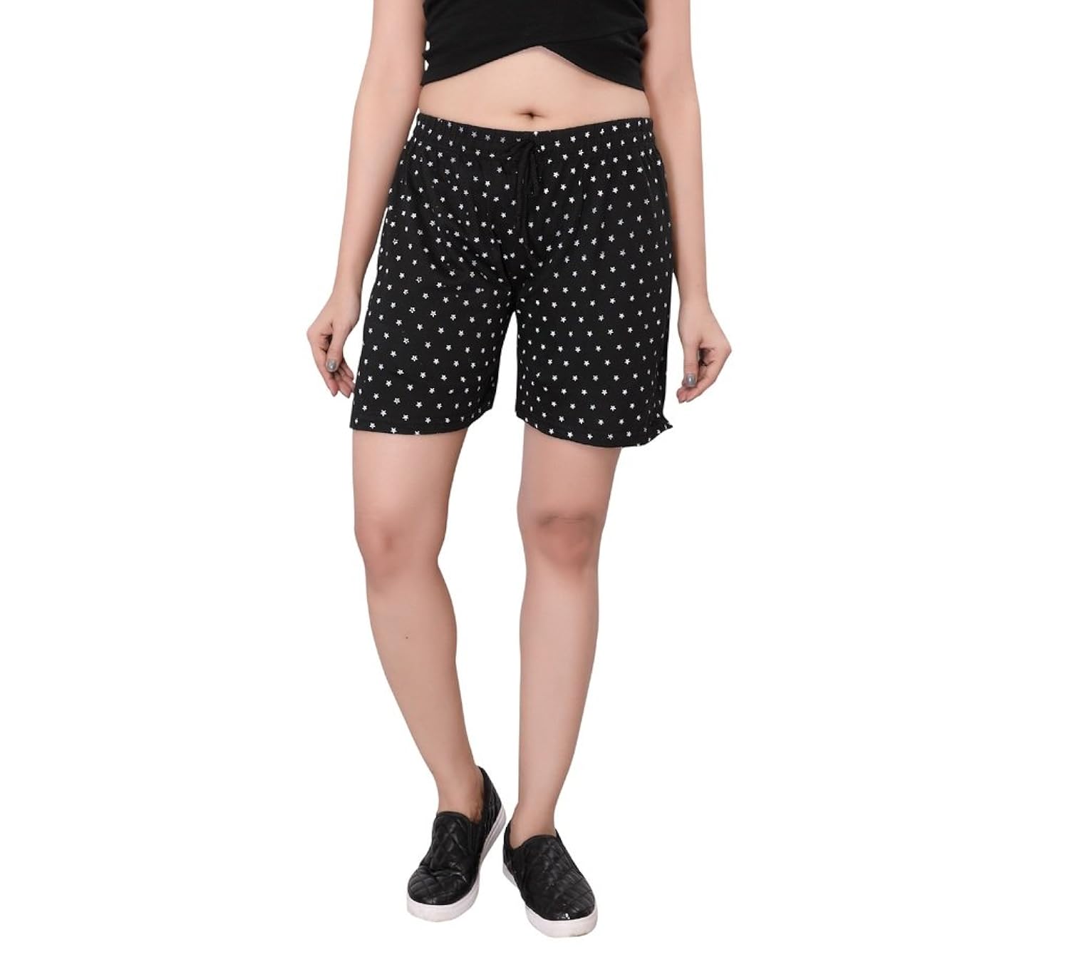 bfly women's star printed cotton hosiery shorts(black)