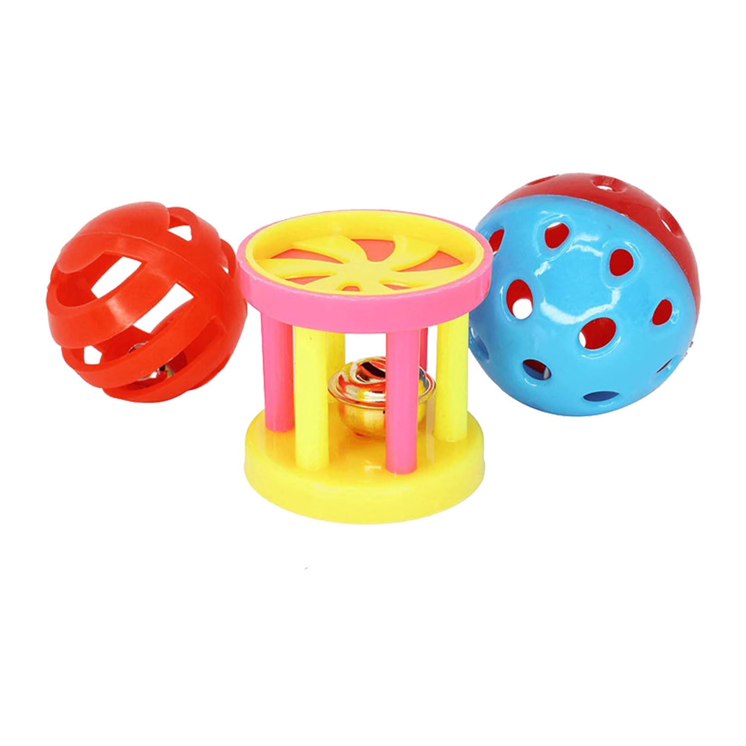 HAICN 3Pcs Feeding Ball Feeding Bird Toy Colorful Bird Bell Ball Plastic Rolling Interactive Parrot Foot Ball Toy for Parrot Conure Cockatiel Lovebird Parrotlet