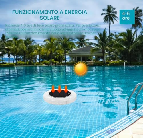 Solar Ionizer for Swimming Pool, Copper Floating Water Purifier with Multi-Color LED Night Light for Automatic On/Off, Pool Accessory Reduces Chlorine