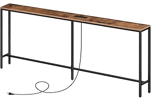 MAHANCRIS Skinny Console Table with Power Outlets, 180 cm Narrow Sofa Table with Charging Station, Sofa Hallway Table for Pla