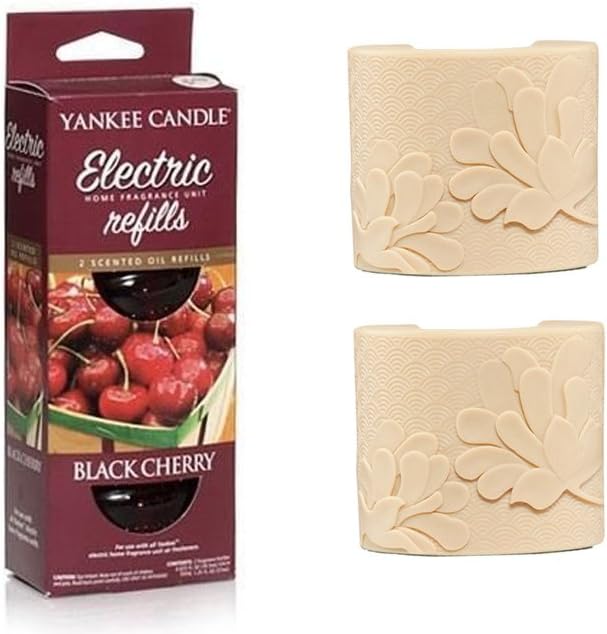 YANKEE CANDLE Scent Plug in Air Freshener Starter Set - 2 x Ivory Plugs and 2 x Refills (1 Twinpack) (Black Cherry(& 2 Ivory))