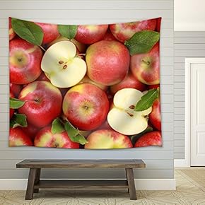 Group of Red Apples with Their Leaves - Fabric Wall Tapestry Home Decor - 51x60 inches