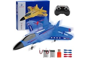 ANTSIR RC Plane F22 RC Airplane, 2. 4GHz Remote Control Airplane with Gyro Stabilizer/LED Light/2 Rechargeable Batteries Easy to Fly RC Glider Jet Toy for Kids Boys Adults Beginners (Blue)