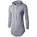 Keybur Mens Hipster Hip Hop Longline Classic Pullover Long Sleeve Hoodies Fashion Sweatshirt (L, Grey)