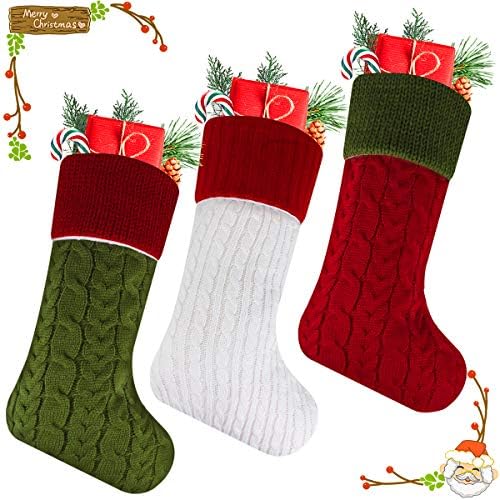 Libay Knit Christmas Stockings, 3 Pack 18" Large Size Cable Knit