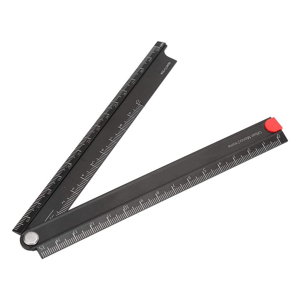 Folding Ruler, 0-300mm Aluminum Ruler Black 90° Foldable Metal Stationery Ruler for Machine-Made Glass Making ﻿