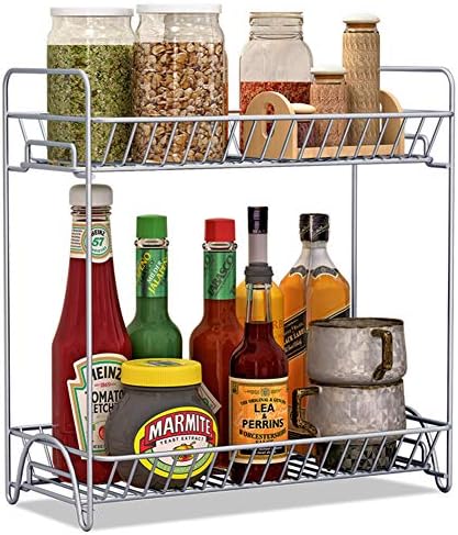Garwarm Kitchen Spice Rack Organizer/2-Tier Standing Rack/Kitchen Bathroom Bedroom Countertop Storage Organizer Spice Jars Bottle Shelf Holder Rack