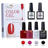 UV Gel Nail Polish Gelpolish Set with No Wipe Base and Top Coat (6pcs, 4 Colors)