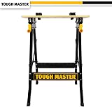 Tough Master Foldable Workbench 100 kg Portable Bamboo Top 4 Pegs Black Yellow view 2