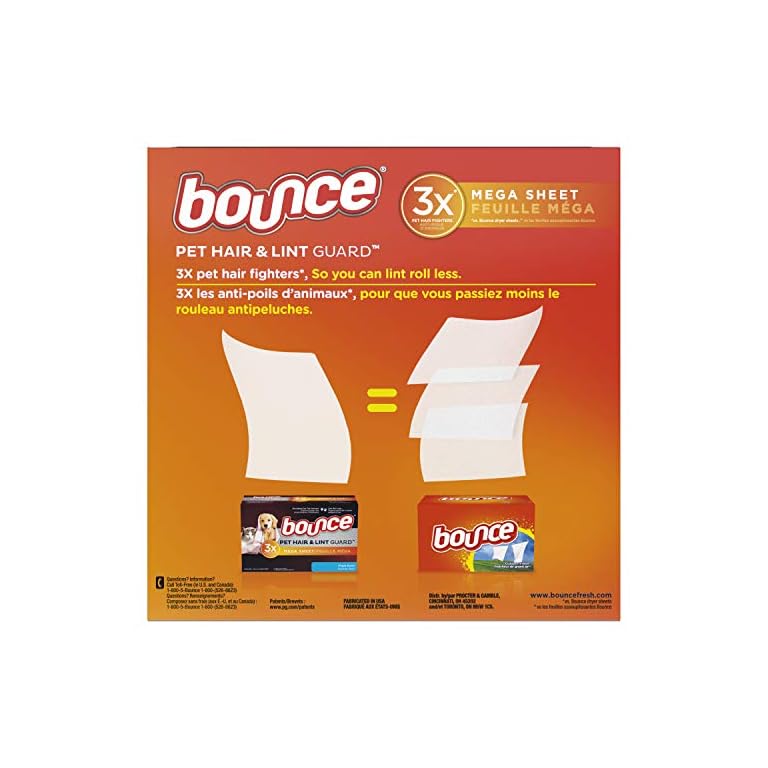 Bounce Pet Hair and Lint Guard Mega Dryer Sheets for Laundry, Fabric