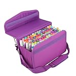 Caliart 80 Marker Carrying Case Lipstick Case 80 Marker Holder Bag Organization with Carrying Handle and Baldric for Prismacolor Marker and Copic Marker (Purple)