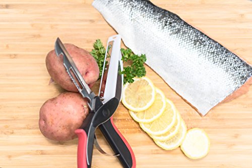Stainless Steel Multipurpose Kitchen Scissors: Heavy Duty Kitchen Shears with Chef Knife, Deboning Scissor, Bottle Opener, Cutting Board, Fruit and Vegetable Peeler, Fish Scaler, and Fish Slicer