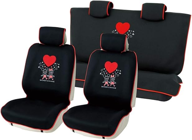Amazon ボンフォーム シートカバー ディズニー ミッキー ミニー ミッキーミニーハート 軽自動車1台分 前席用2個 後席単品set フロントリヤset 取付簡単 丸洗いok ブラック 4001 75bk 車 バイク 車 バイク