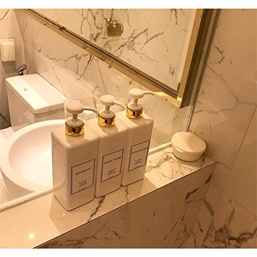 HARRA HOME Modern Gold Design Pump Bottle Set 27 oz Refillable Shampoo and Conditioner Dispenser Empty Shower Plastic Bottles with Pump for Bathroom Lotion Body wash Massage Oils, Pack of 3 (White)