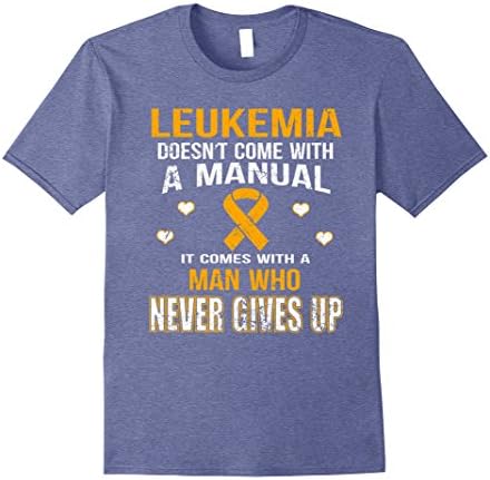 Mens LEUKEMIA comes with a man who never gives up t shirt Large Heather Blue