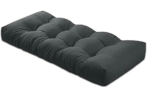 ThinMay Bench Cushion 30 inches,Indoor/Outdoor Non-Slip Tufted Cushions, Premium Waterproof Linen, Soft Piano Sofa Cushions, Entryway Storage, Bay Window, High-Density Memory Foam(Black-30x14x4in)