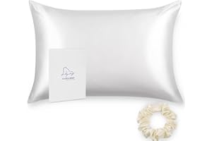 Alaska Bear Silk Pillowcase for Hair and Skin, 100% Mulberry Silk Pillow Cases Queen Size for Beauty Sleep with Random Scrunchy Gift Set Better Than Poly Satin Cover, 1pc, Cool White
