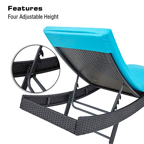Oakmont Outdoor Patio Furniture Chaise Lounge Chair Adjustable Wicker Couch Bed Blue Thick Cushion