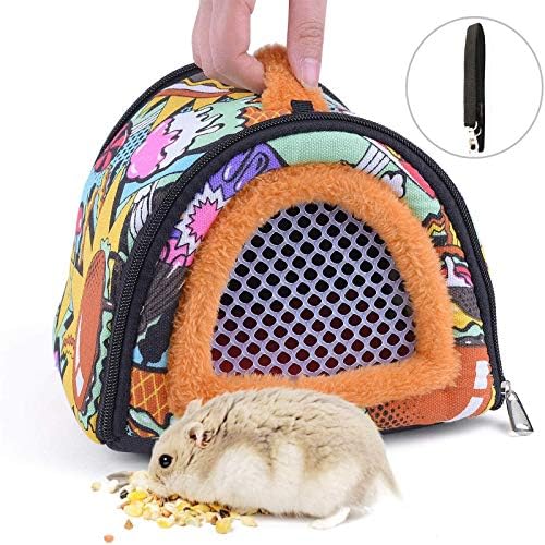 GeerDuo Portable Small Pets Carrier Bag, Hamster Hedgehog Carrier Pouch Bag for Outdoor Travel, Breathable Hanging Tote Bag with Detachable Strap Zipper