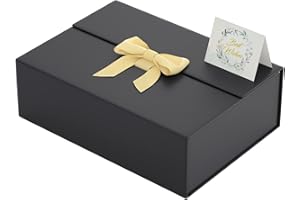 ROSTELACK Black Gift Box With Lid 13" X 9" X 4", Deluxe Gift Box With Ribbon Greeting Card and Magnet Closure, Suitable for Wedding, Mother'S Day, Bridesmaid Gift, Graduation, Christmas, Holiday, Birthday,