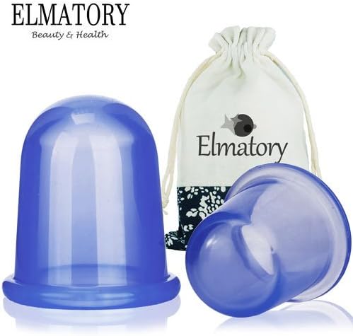 Elmatory Upgraded Medical grade silicone Anti Cellulite Vacuum Cup 2pcs Cupping Therapy Set Body Massage cups - 2 sizes cups (1 large + 1 medium)