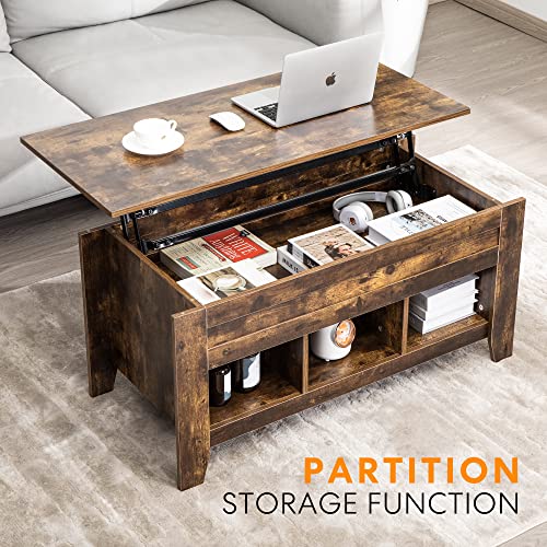 VIVOHOME Lift Top Coffee Table, Dining Table with Hidden and 3 Open
