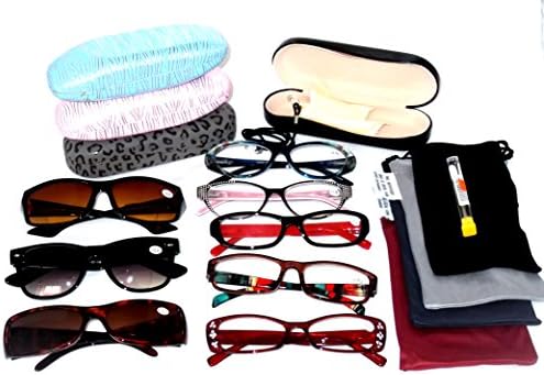 CLEARANCE Price READING GLASSES Fashionable Ladies EYEGLASSES Plastic Women's Styles Wholesale Lot 6 Pack 5 Clear 1 Bifocal Sunglasses 5 Soft Pouches 1 Hard Case 1 Cord 1 Screwdriver Set 14 +2.00