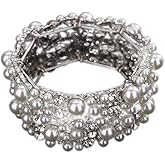 JWICOS Wedding Bracelet for Brides Fashion Sparkly Pearl Rhinestone Deco Bracelet for Party Prom Pageant Bridesmaids Gift Bridal Bangle Jewelry for Women