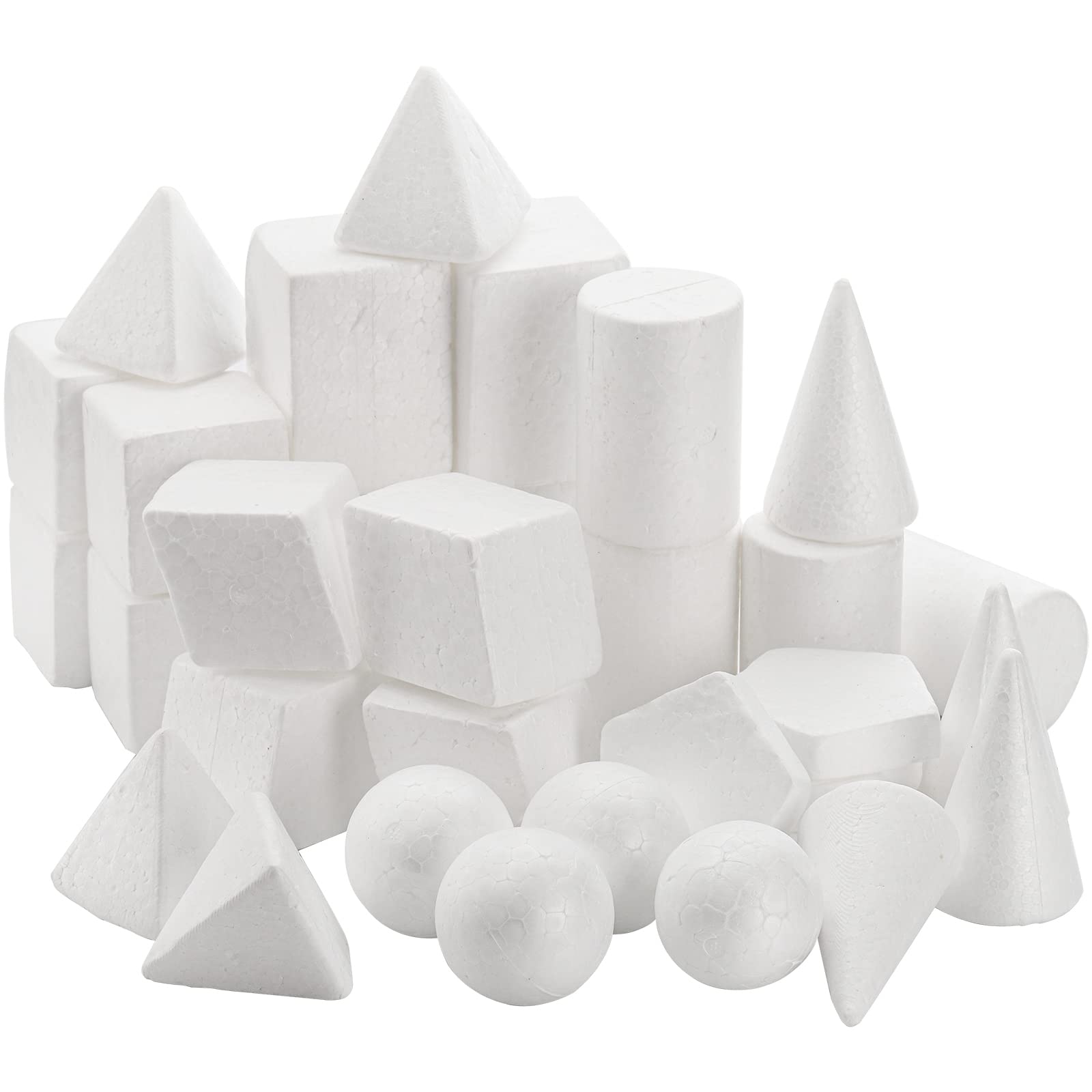 SOUJOY 32 Pack White Foam Shape, 8 Shapes Craft Foam Ball, DIY Art Foam Cone for Home, School Craft Project, Table Centerpiece Flower Arrangement Props