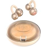 QZYCY Clip On Earbuds Open Ear Headphones - No Hurt Ears, Wireless 5.4 Earphone with Mic, 40H Playtime, Premium Audio, Charging Case Lighting Effects, for Office, Sports, Gold - DL3