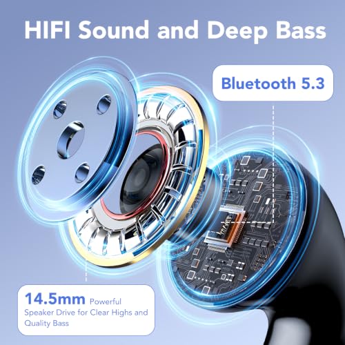Bluetooth Headphones, Wireless Bluetooth 5.3, In-Ear Headphones with 4Mic ENC Call, Noise Cancelling LED Display, HiFi Stereo Bass, 50 Hours Playtime, IPX7 Waterproof, Earphones for iOS Android