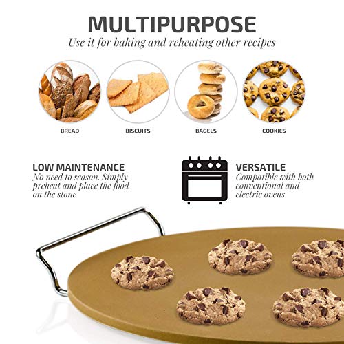 OVENTE Ceramic Flat 13 Inch Pizza Stone Set with Crust Cutter Wheel