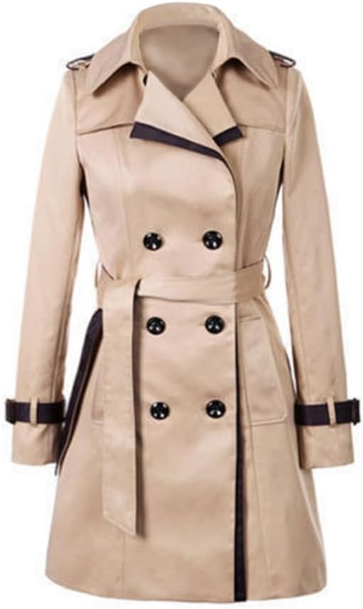 ELINKMALL Women Winter Elegant British Style Double Breasted Long Trench Coat Jacket With Belt