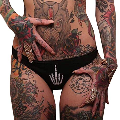 Clearance! Sexy Lingerie for Women G-String Briefs Funny Finger Printed Underwear Thongs Panties T String Knickers (XL, Black)